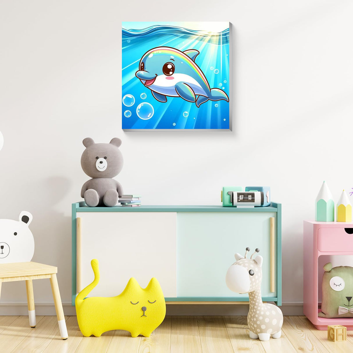 Reivworl Paint by Numbers Kit for Kids with Frame and Easel, Dolphin Paint by Number Kids Age 5-8-12, Paint by Numbers Gifts and Home Decor (8X8 Inch) Reivworl