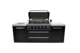Mont Alpi MAi805-BSS 44-inch 6-Burner 115000 BTU Deluxe Black Stainless Steel Outdoor Kitchen Gas Island Grill w/Infrared Side Burner & Rotisserie Kit Granite Countertop + Storage & Weather Cover Mont Alpi