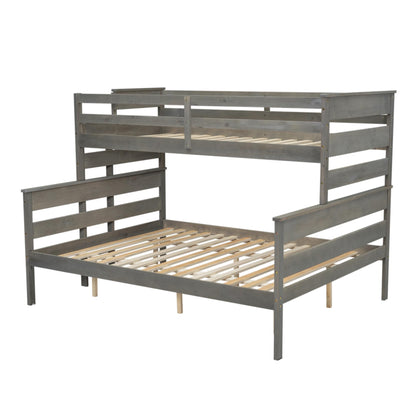 Twin XL over Queen Detachable Bunk Bed Frame - Sturdy Wooden Design with Ladder in Grey - WoodArtSupply