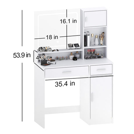 MIRROTOWEL Vanity Desk with Mirror and LED Light Strip,Dressing Table with Large Drawer, 3 Level Storage Dresser & 3 Lighting Modes Adjustable Brightness, Suitable for Bedroom MIRROTOWEL