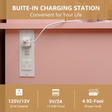 HUANLEGO Vanity Desk with Mirror and Lights,Pink Makeup Vanity with Charging Station & Vanity Stool, 3 Drawers and Cabinets White Vanity Mirror with RGB LED Lights Vanity Desk and Chair for Women HUANLEGO