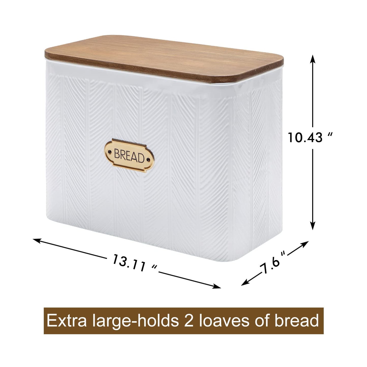 NIKKY HOME Extra Large Space Saving Farmhouse Bread Box With Wood Lid - Holds 2 Loaves - Vertical Breadbox Bread Storage Bin Holder for Kitchen Countertop, White - WoodArtSupply