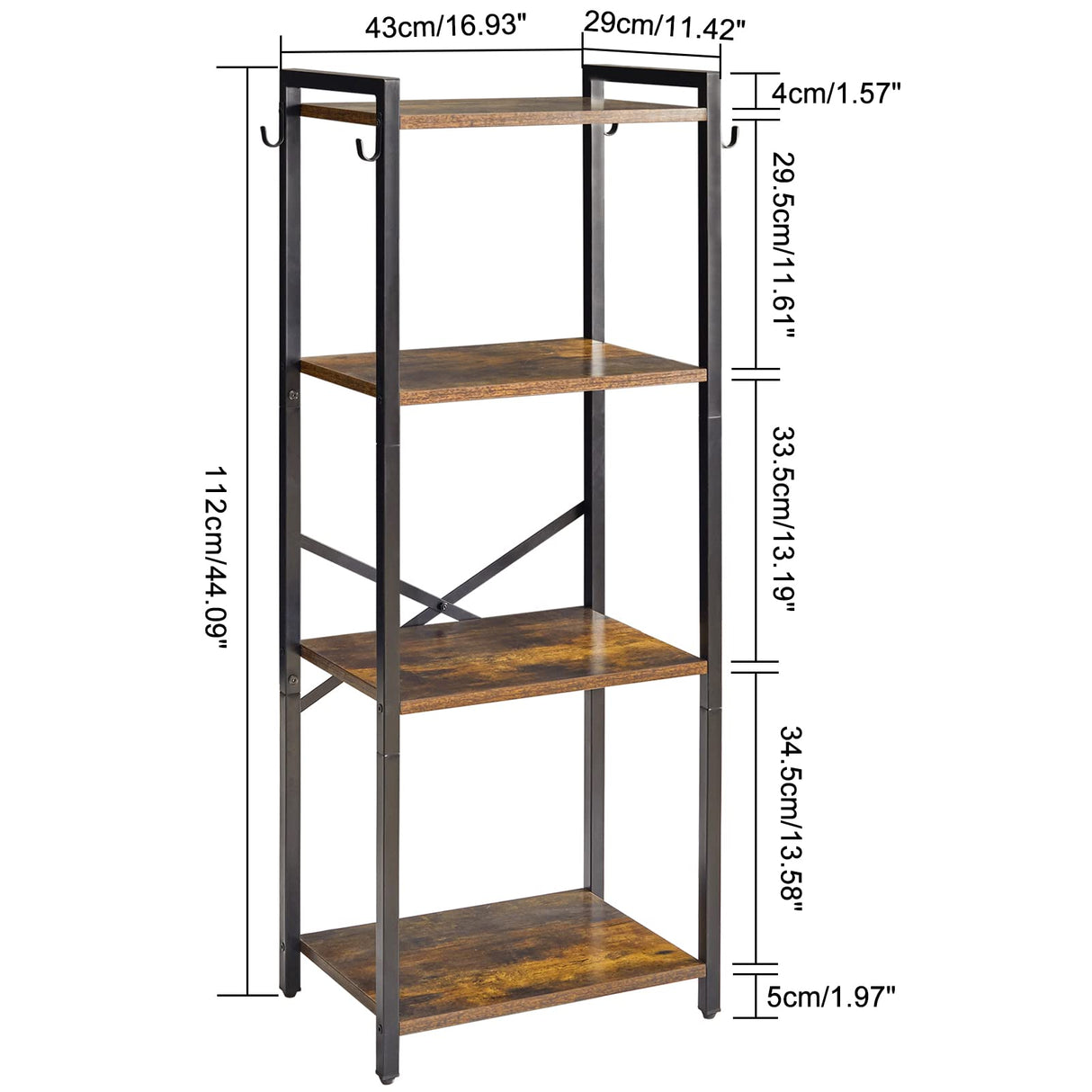 YMYNY Bookcase, 4-Tier Narrow Ladder Bookshelf, Freestanding Shelving Unit, Multifunctional Storage Rack, for Home Office Living Room Bedroom Kitchen, Plant Stand, Rustic Brown, 44*16.9*11.4"UHBC004H YMYNY