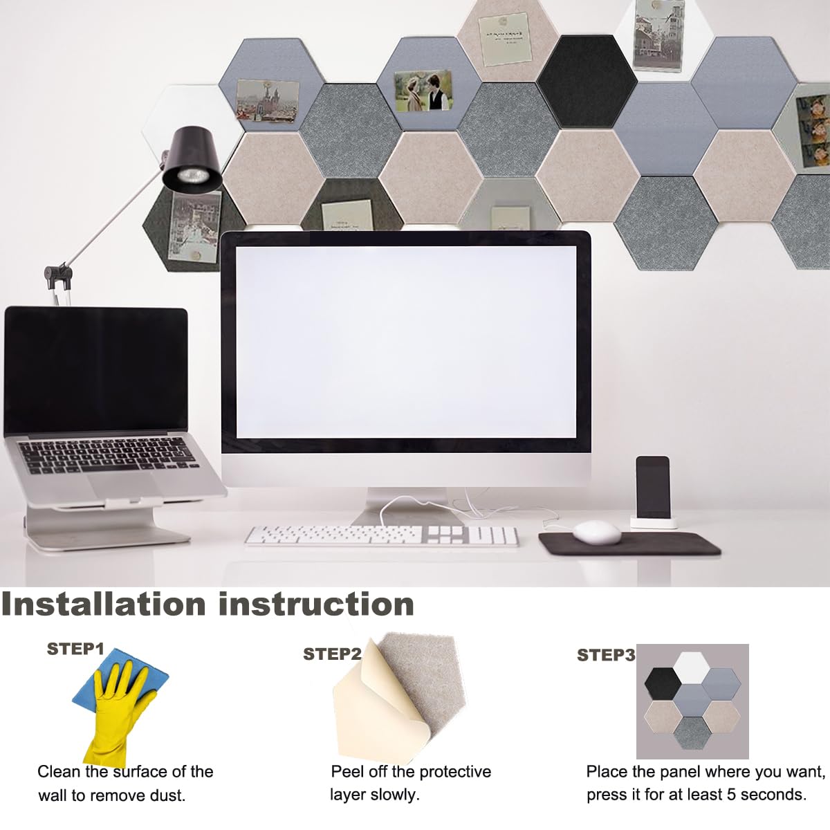 HONORIA 12-Pack Acoustic Panels, Soundproof Wall Panels, Hexagon Self-Adhesive 12"X10"X0.4, High Density Sound Dampening Panels- Camel HONORIA