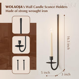 Metal Wall Candle Sconce Holder Set of 2 Wall Mount Candle Holder Pillar Holder Black Modern Wall Candle Sconces Hanging for Living Room Farmhouse Fireplace Wedding WOLAOJA