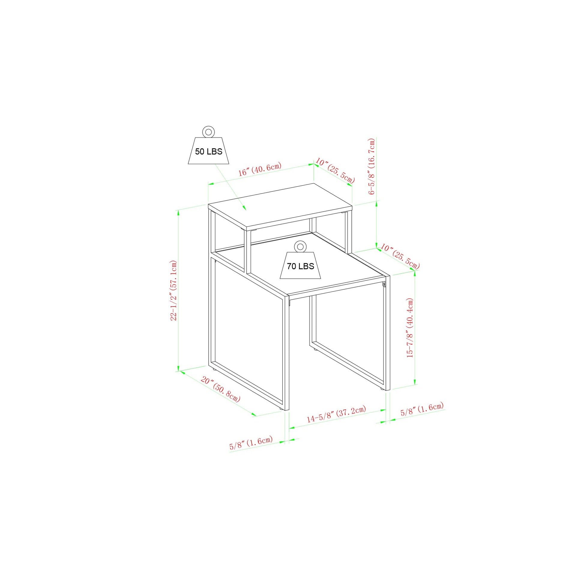 Walker Edison Modern Metal and Wood Tiered Side Table, 16 Inch, Blue - WoodArtSupply