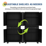 GarveeHome 72" Metal Storage Cabinet with Wheels, Locking Doors & 2 Drawers,Heavy Duty Rolling Garage Organizer with 3 Adjustable Shelves (with Wheels, with 2 Draws) GarveeHome