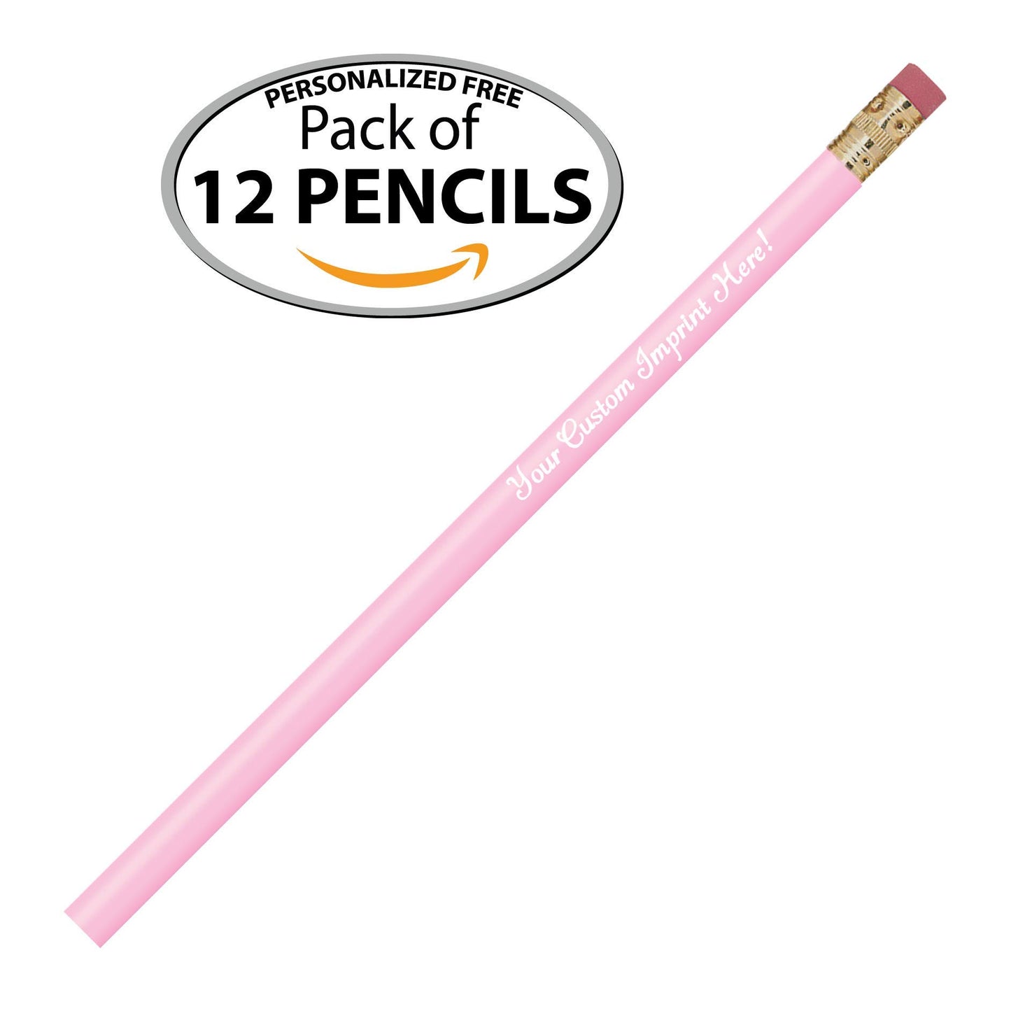 Express Pencils™ Personalized Pencils - Round - Custom Imprinted with name or message - Made in Usa - Customizable -12 piece pkg (Pastel Pink) - WoodArtSupply