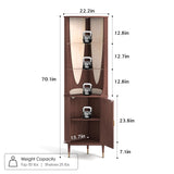 JOINICE,70" Tall Corner Cabinet,Mid Century Modern Storage Cabinet with Glass Shelves,Corner Bar Cabinet with Door & Lighting,Space Saver for Living Room,Bedroom,Dining Room,Kitchen,Walnut JOINICE