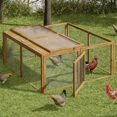 SFIHOME Foldable Wood Chicken Coop Run Portable Rabbit Hutch No Assembly Required Indoor/Outdoor, 45.5 x 42.5 x 20 inch Natural