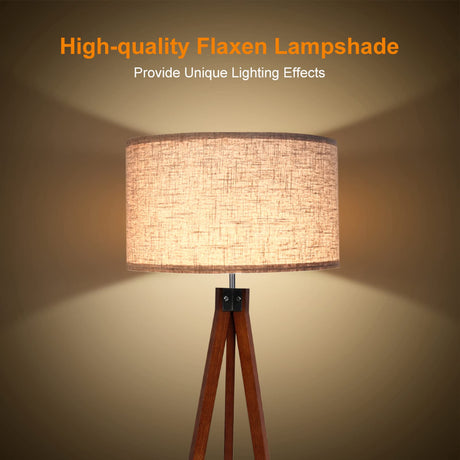 LEPOWER Wood Tripod Floor Lamp, Mid Century Standing Lamp, Modern Design Studying Light for Living Room, Bedroom, Study Room and Office, Flaxen Lamp Shade with E26 Lamp Base LEPOWER