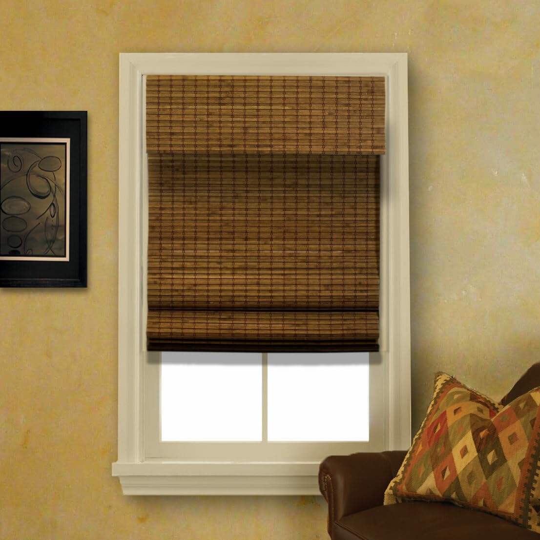Generic Cordless Woven Wood Bamboo Shades for Windows Teak 27