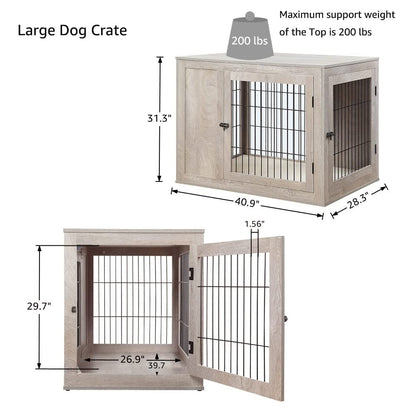 unipaws Furniture Style Dog Crate for Medium Large Dogs, Indoor Aesthetic Dog Stuff Kennel, Modern Decorative Wood Wire Pet House Dog Cage, Pretty Cute End Side Table Nightstand, Weathered Gr - WoodArtSupply