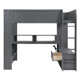 SOFTSEA Dark Grey Full Size Gaming Loft Bed with Integrated Desk and Storage Solutions SOFTSEA