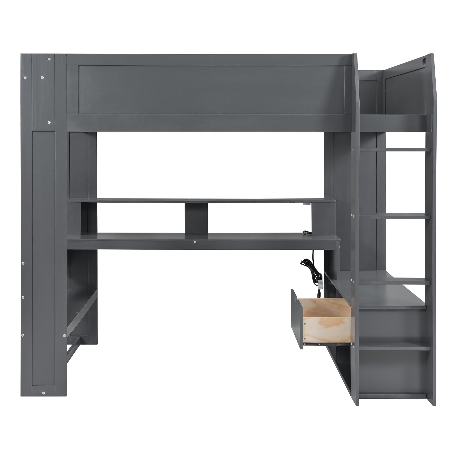 SOFTSEA Dark Grey Full Size Gaming Loft Bed with Integrated Desk and Storage Solutions - WoodArtSupply