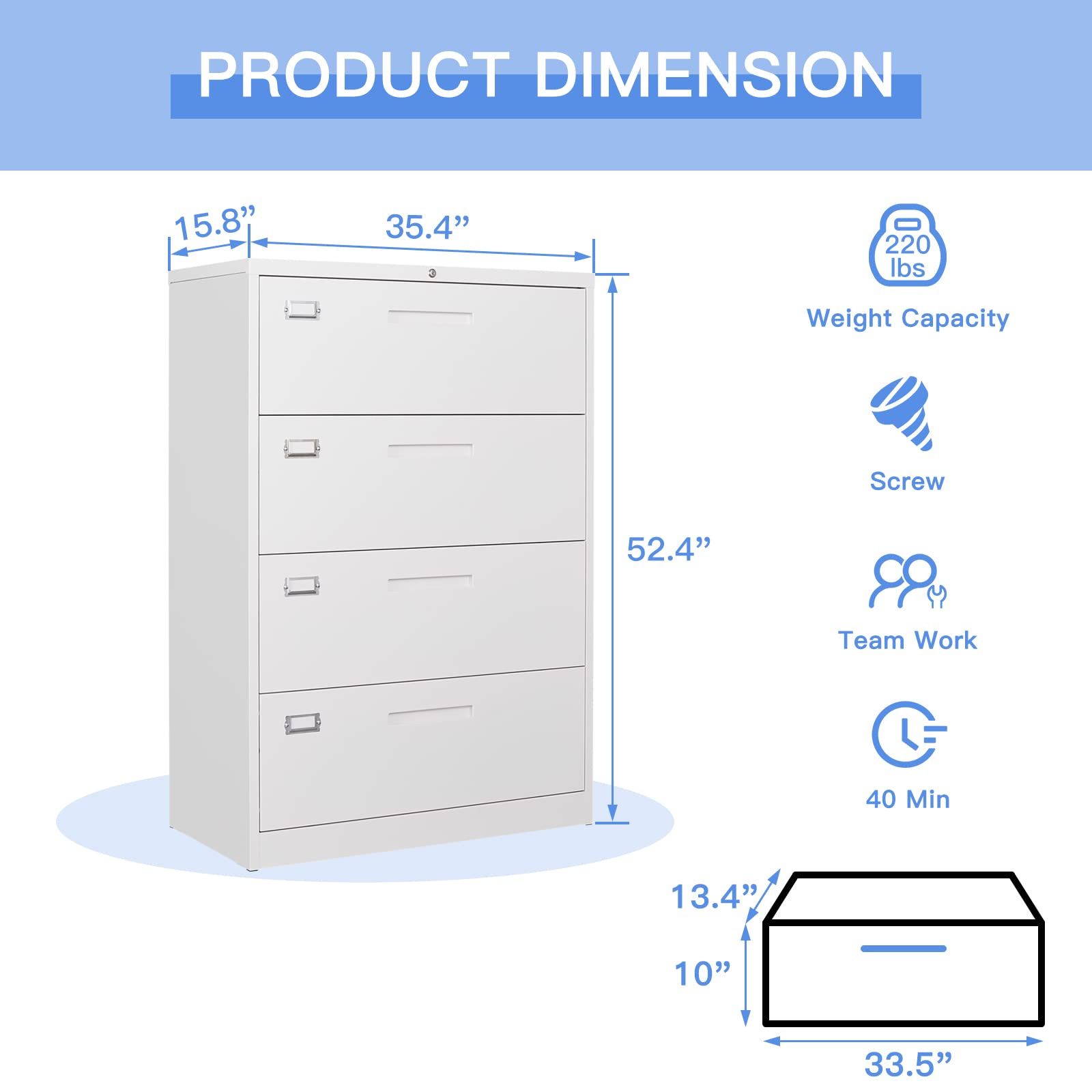 Yizosh 4 Drawer White File Cabinet with Lock, Filing Cabinet for Home Office, Metal Locking Office File Storage Cabinet with Drawers, Lateral Filing Cabinet Organizer for Letter/Legal/F4/A4 - WoodArtSupply