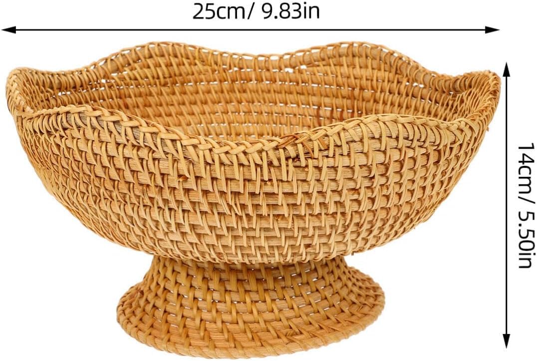 DOITOOL Rattan Fruit Bowl, Woven Footed Bowl Round Pedestal Plate Decorative Bowl for Table Centerpiece, 10 Inch Rattan Footed Bowl Woven Fruit Bowl for Kitchen Counter or Table Decorations DOITOOL