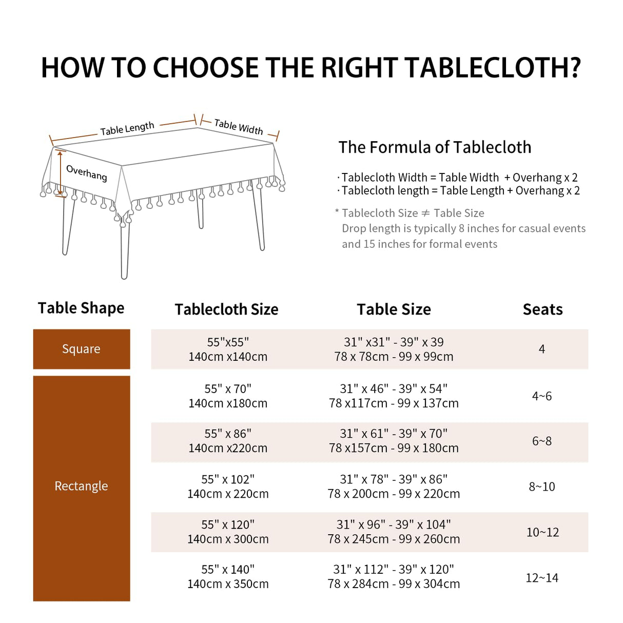 Deep Dream Tablecloths, Waterproof Table Cloth, Linens Wrinkle Free Anti-Fading, Rustic Table Cover Decoration for Kitchen Dinning Christmas (Rectangle/Oblong, 55''x70'',4-6 Seats, Light Coffee) Deep Dream