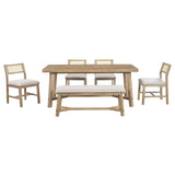 Wood Dining Table Set for 6 with 4 Chair & Bench, 6-Piece Rectangular Kitchen Table Set with 4 Upholstered Chairs & Bench Retro Dining Room Set for Dining Room (Natural Wood Wash) Harper & Bright Designs