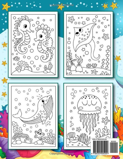 I Love Ocean Animals Coloring Book for Kids: 50+ Cute and Easy Designs with Marine Life and Underwater Sea Creatures