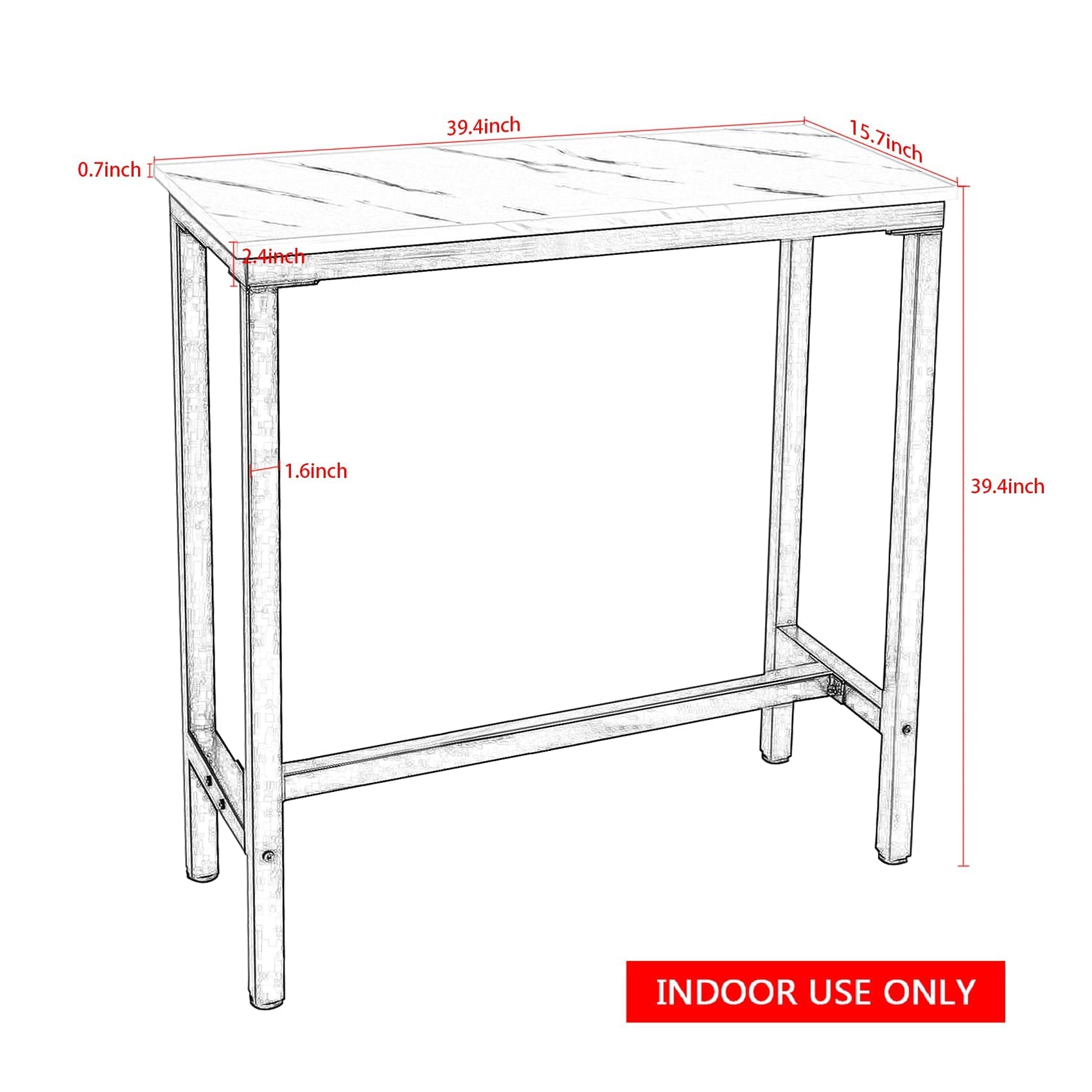 White Marble Industrial Bar Table by Mr IRONSTONE – 39.4” Dining Height Bistro Table for Indoor Use - WoodArtSupply