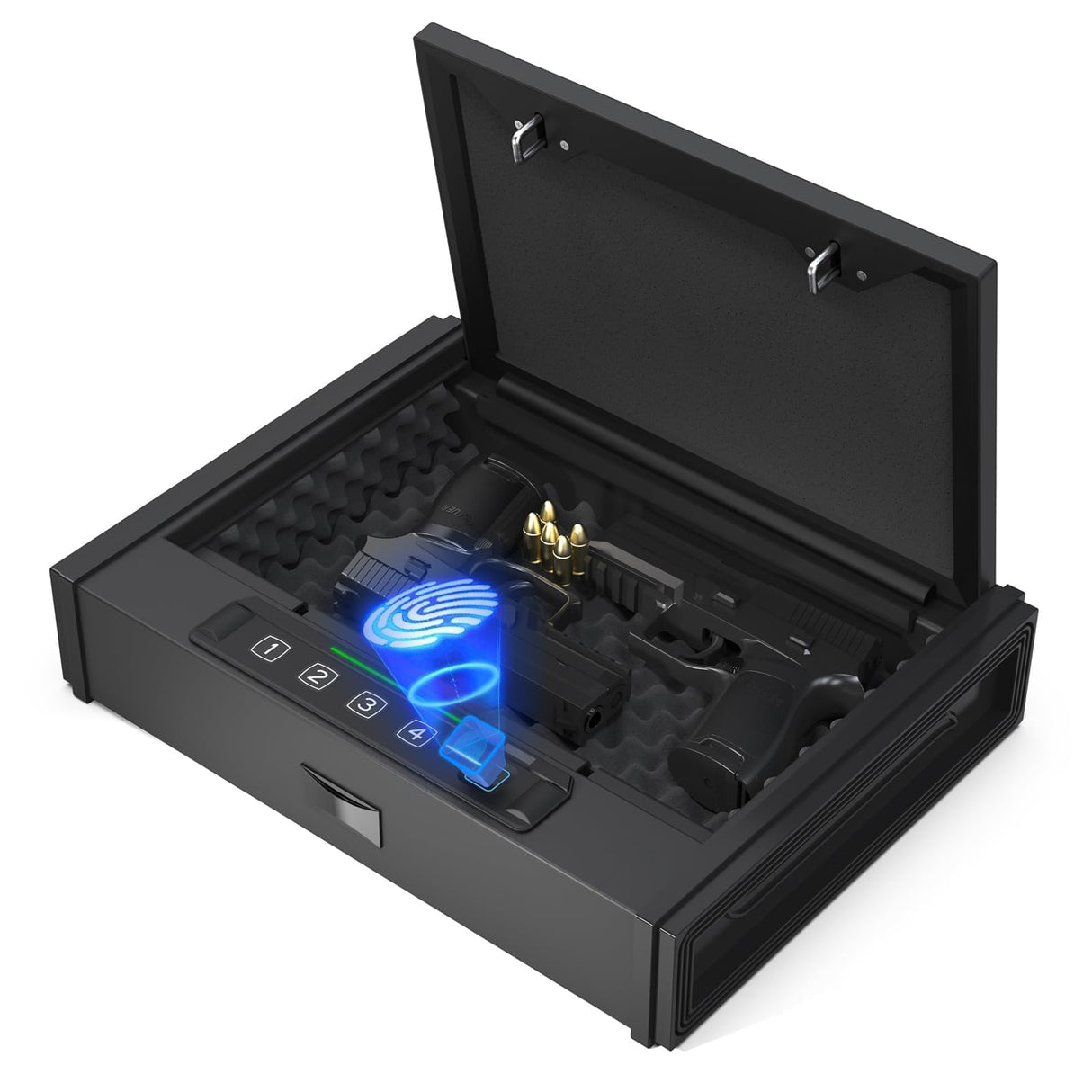 [ 30% Larger capacity ]Gun Safe for Pistols, Biometric Handgun Safe box, Mounted Handgun Safe Quick Access Security Safe with Fingerprint Keypad Lock for Home nightstand PATRON