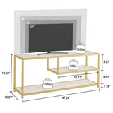 Function Home TV Stand for TVs up to 55 Inch, 3 Tier Entertainment Center, Media Console with Open Storage Shelves for Living Room Bedroom, 47” Modern TV Table with Faux Marble Top Gold Metal Leg Function Home