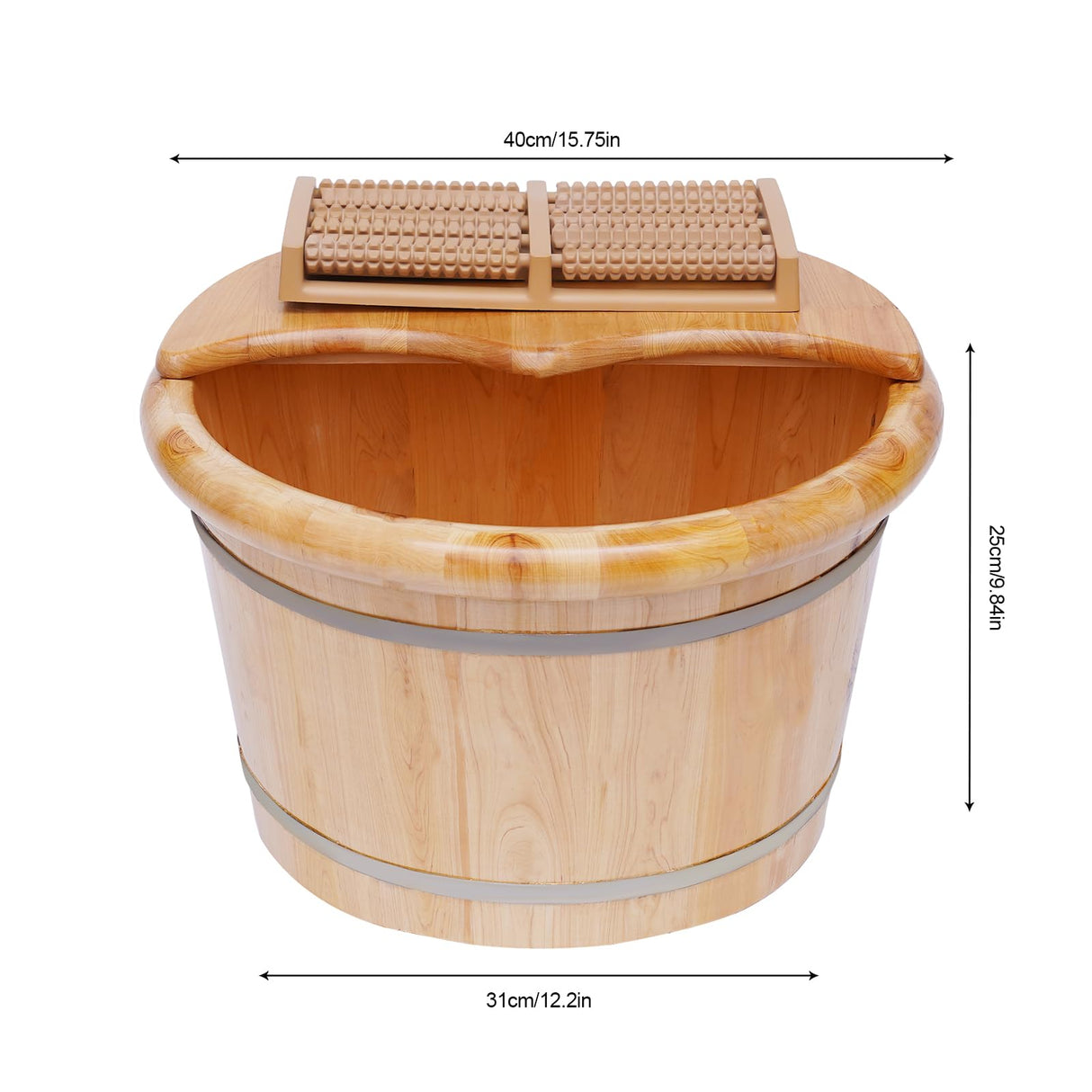 Foot Bath Basin Wood Foot Tub, Soaker Washing Sauna Bucket with Massager and Lid, Wooden Foot Basin Bucket with Massage Plus Cover Plate Foot Barrel WETUSSEX