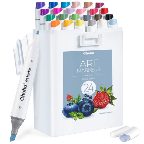 Ohuhu Alcohol Markers - Double Tipped Art Marker Set for Artists Adult Coloring - Alcohol-based Refillable Ink - 24 Basic Colors - Slim Broad & Fine Dual Tips - Kaala Markers Pen Gift Ohuhu