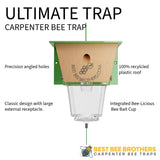 Best Bee Brothers Ultimate Carpenter Bee Trap for Outside with Large, Clear External Bee Vault & Spring-Loaded Door, 5.75" L x 6" W x 4.5" H Best Bee Brothers