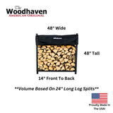 Woodhaven Black 4 Foot - Heavy Duty Made In USA - Indoor Outdoor - 1/4 Cord Firewood Storage Log Rack With Seasoning Cover Combo Set - Metal Log Storage - 48” x 48” Woodhaven