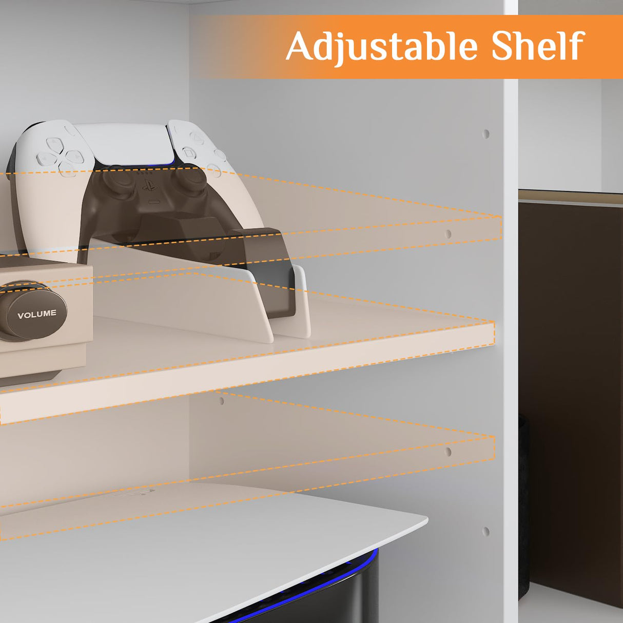 WOODTIME White 114" Large Wall Unit Entertainment Center with Bookshelves, Lights and 18 Shelves, Modern 4-Piece TV Stand Media Console Table with Bridge Cabinet for Living Room & Home Theater WOODTIME