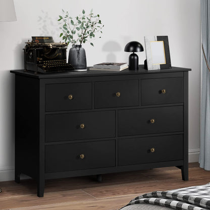 LQFATEST Black Dresser for Bedroom, 7 Drawer Dresser, Wooden Dresser, Wooden Storage Chest of Drawers for Living Room, Hallway, Entryway, Bedroom Furniture