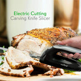 NutriChef Upgraded Premium Electric Knife-8.9' Carving Knife,Serrated Blades,Lightweight,Ergonomic Design Easy Grip,Easy Blade Removal,Great For Thanksgiving,Meat&Cheese,Black NutriChef