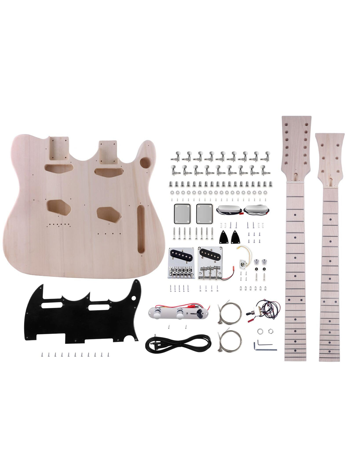 Fistrock DIY Electric Guitar Kit Double Neck DIY Guitar Kits Tele Style Beginner Kits Right Handed with Basswood Body Hard Maple Neck Maple Fingerboard Chrome Hardware Build Your Own Guitar. Fistrock