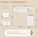 3IngSeagulls White Vanity Desk Without Mirror, Small Makeup Desk with 4 Fabric Drawers, 33.5 Inches Dressing Table with Storage, Vanity Table for Bedroom with Hook, White 3IngSeagulls