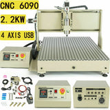 4 Axis Router Engraver USB CNC 6090, 2.2KW Engraver Milling Drilling Machine 3D Spindle Carving Drilling Machine For Wood Working Cutting Mill W/Remote Controller DENEST