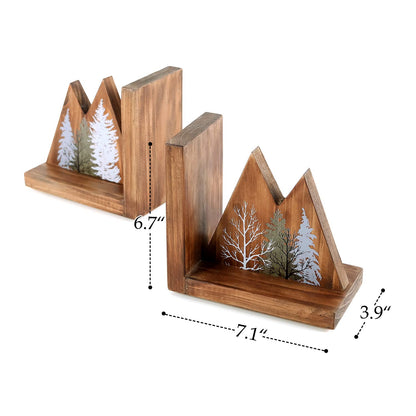 NIKKY HOME Heavy Duty Non Slip Rustic Woodland Mountain Wood Bookend Forest Book Ends Book Stoppers for Cabin Decor Home and Office Shelves Children