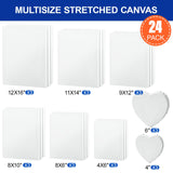 Heart Canvas for Painting, 24 Pack Art Stretched Painting Canvas, 100% Cotton Painting Canvas Supplies with 12 Ounce Triple Primed Acid-Free for Acrylics, Oils & Other Painting Media FROM ONE