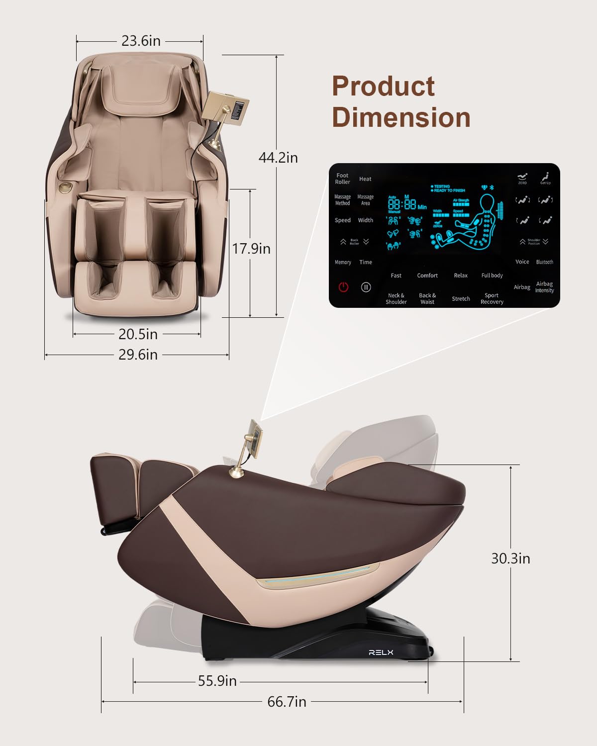 RELX 2025 Massage Chair Full Body, Zero Gravity Airbag Shiatsu Massage Chair with SL-Track, Heating, AI Control, Body Scan, 13 Modes, Foot Rollers, and Deep Yoga Stretch (Coffee) RELX
