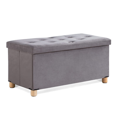 BRIAN & DANY 30 Inches Folding Storage Ottoman Bench, Ottoman with Storage for Living Room, with Wooden Feet and Lid, Grey