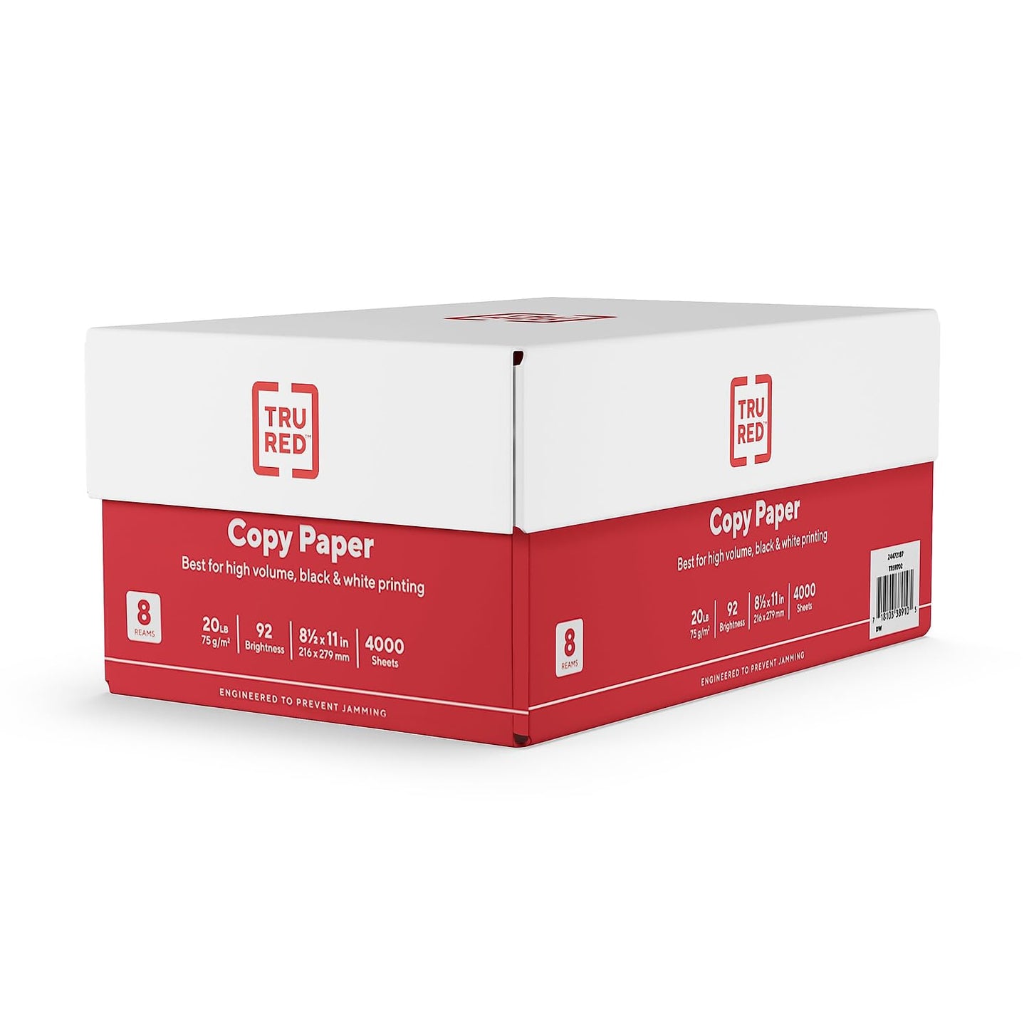 TRU RED 8.5 x 11-Inch Copy Paper, 20 lbs., 92 Bright, 500 Sheets/Ream, 8 Reams/Carton (TR59702)