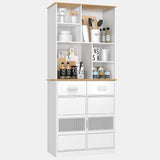 VECELO 72" Tall Kitchen Pantry Storage Cabinet with Doors & Shelves & 2 Drawers Freestanding Buffet Hutch with | Microwave Stand | Cupboard for Dining Room, White VECELO