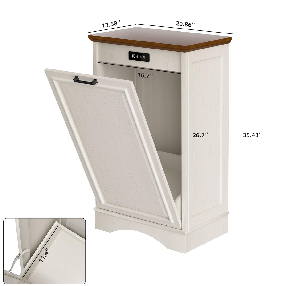 OUTGUAVA 13 Gallons Tilt Out Trash Cabinet Free Standing Kitchen Trash Bin Cabinet Recycling Garbage Cabinet with Deodorizing Function Pet Proof Trash Can Holder for Kitchen Living Room, Antique White OUTGUAVA