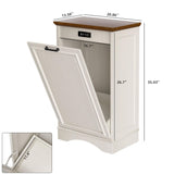 OUTGUAVA 13 Gallons Tilt Out Trash Cabinet Free Standing Kitchen Trash Bin Cabinet Recycling Garbage Cabinet with Deodorizing Function Pet Proof Trash Can Holder for Kitchen Living Room, Antique White OUTGUAVA