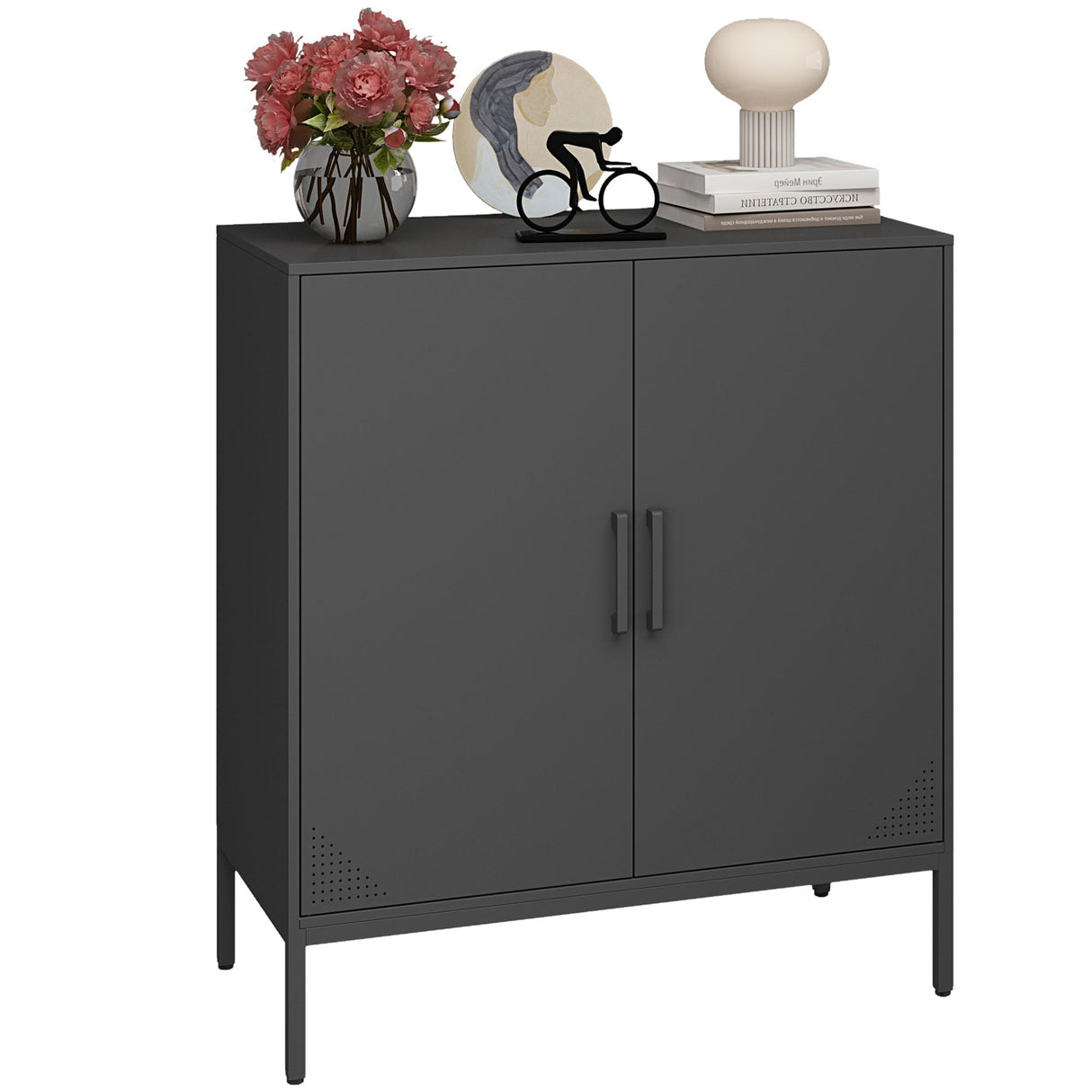 Steehoom Metal Storage Cabinet with Adjustable Shelves, Steel Buffet Sideboard for Entryway, Living Room, Dining Room, Kitchen, Office, Bar (Black) Steehoom
