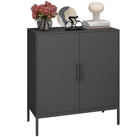 Steehoom Metal Storage Cabinet with Adjustable Shelves, Steel Buffet Sideboard for Entryway, Living Room, Dining Room, Kitchen, Office, Bar (Black) Steehoom