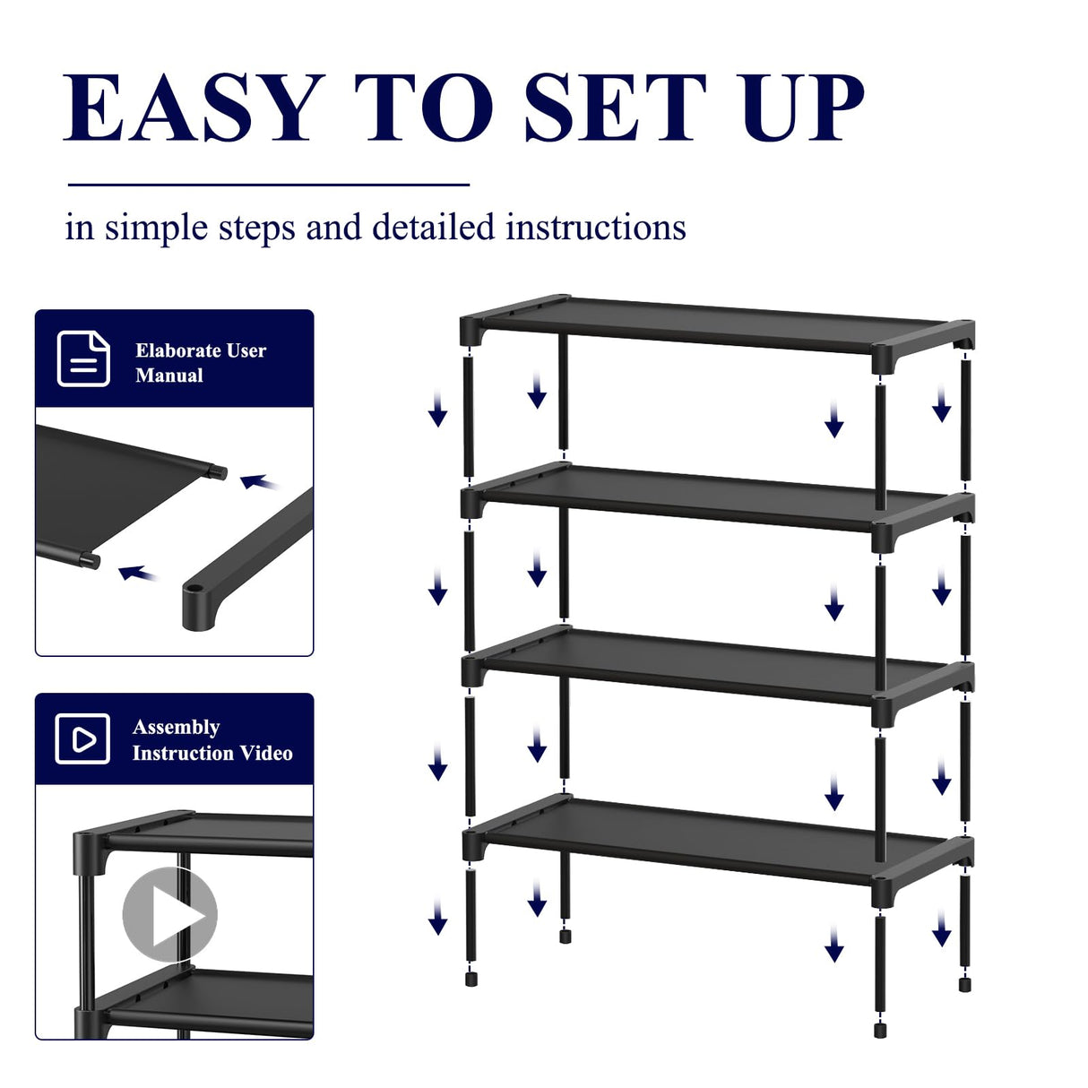 Kitsure Shoe Rack - Non-Woven Shoe Rack Shelf, Shoe Organizer for Closet, Entryway, Garage & Corridor, Stackable Shoe Shelves, X-Large, Black Kitsure