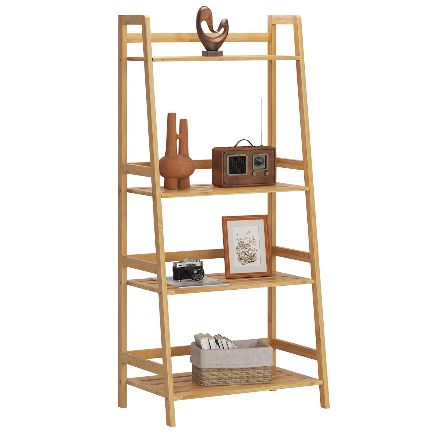 SogesHome Bamboo 4 Tier Bookcase, Multi-Functional Book Shelf Storage Rack, Plants Stand Display Shelf, Natural Color