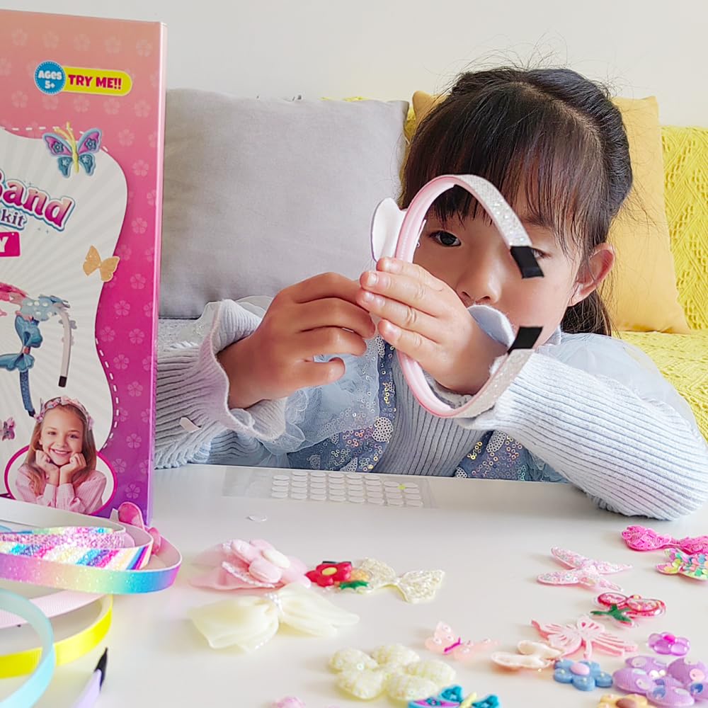 DIY Headband Making Craft Kit for Girls | Make Hairbands with Butterfly Flower Set with 6 Hair Bands 36 Accessories | Creative Activity for Kids 5-12, Birthday Gifts & Arts Projects Generic